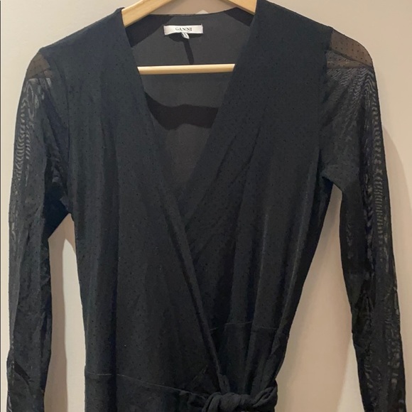 Ganni wrap dress with tulle sleeves - Picture 3 of 5